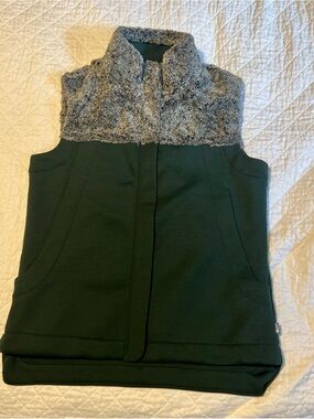 The North Face Olive Green Vest with Gray Faux-Fur Collar